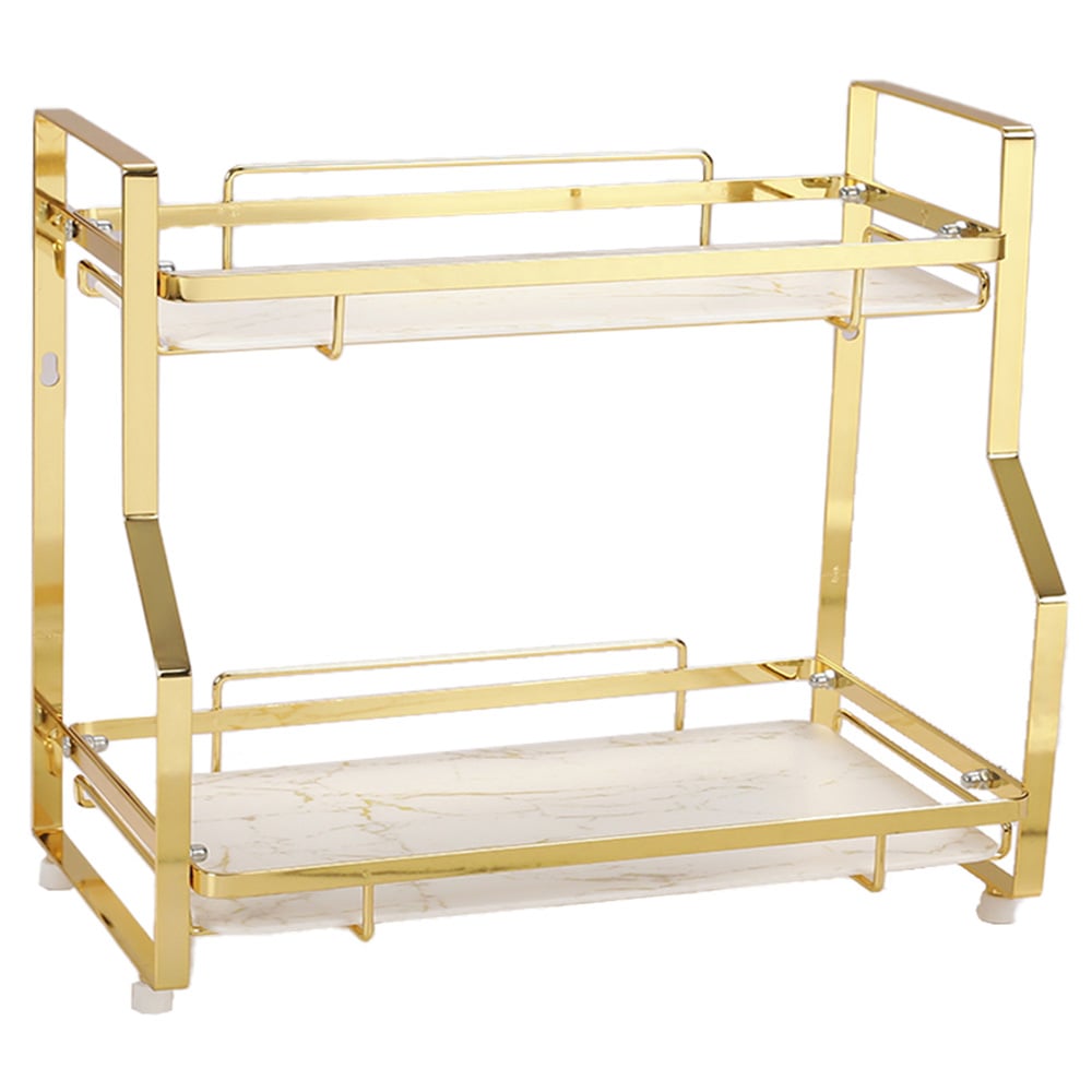Living and Home 2 Shelf Golden Marble Cosmetic and Kitchen Spice Storage Rack Image 2