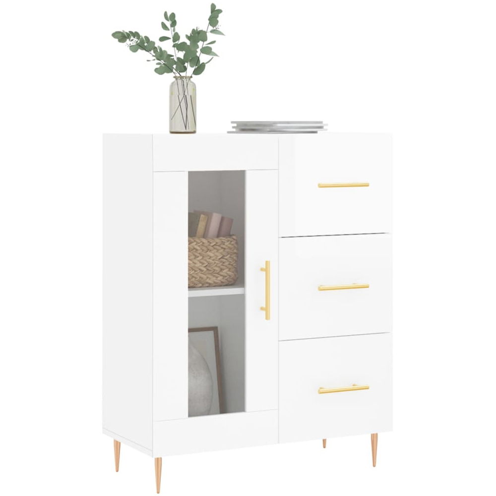 vidaXL Single Glass Door 3 Drawer White Sideboard Image 3