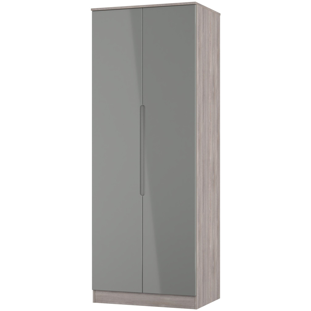 Crowndale Milan 2 Door Grey Gloss and Grey Oak Tall Wardrobe Ready Assembled Image 4