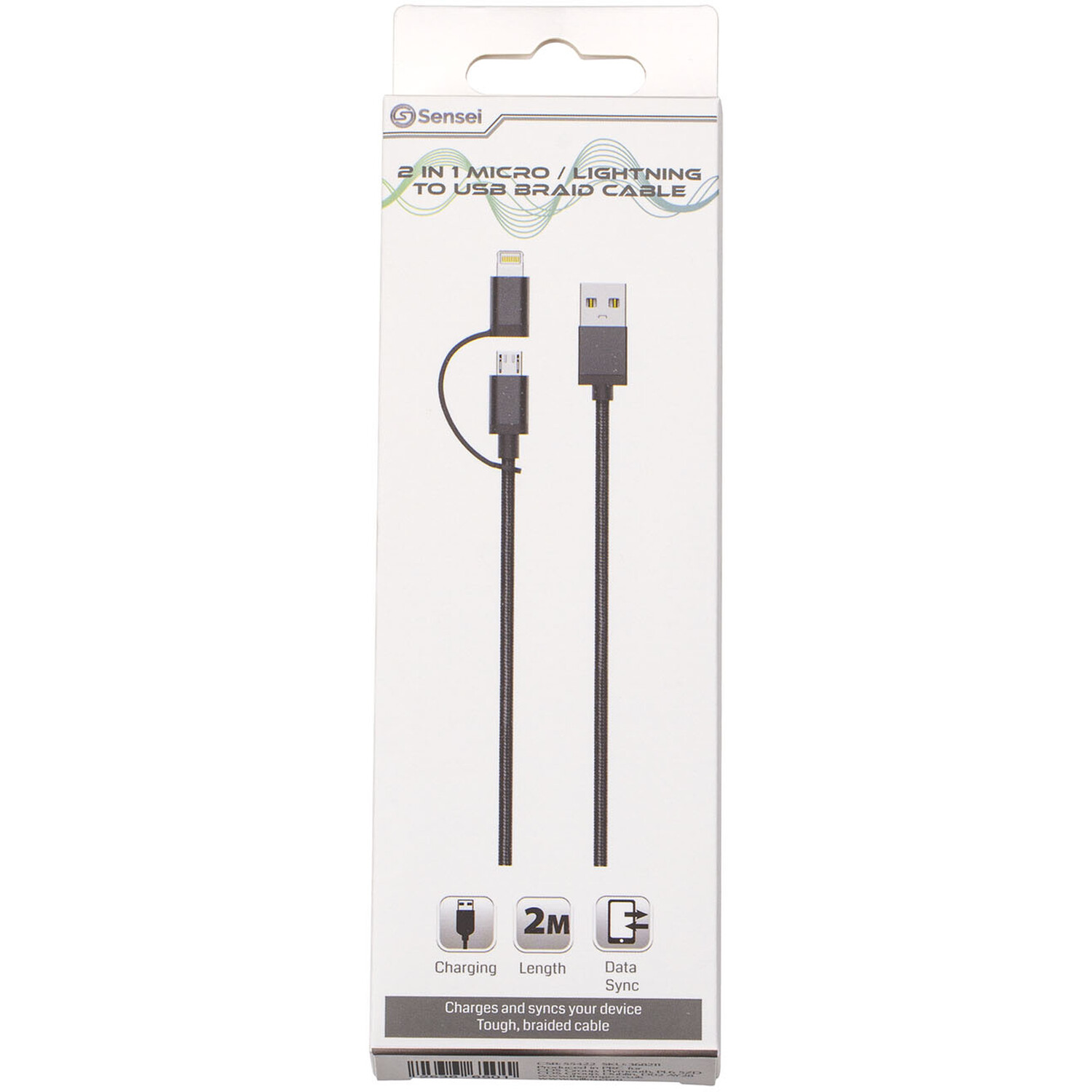 2 in 1 Micro and Lightning to USB Braid Cable - Black Image 1