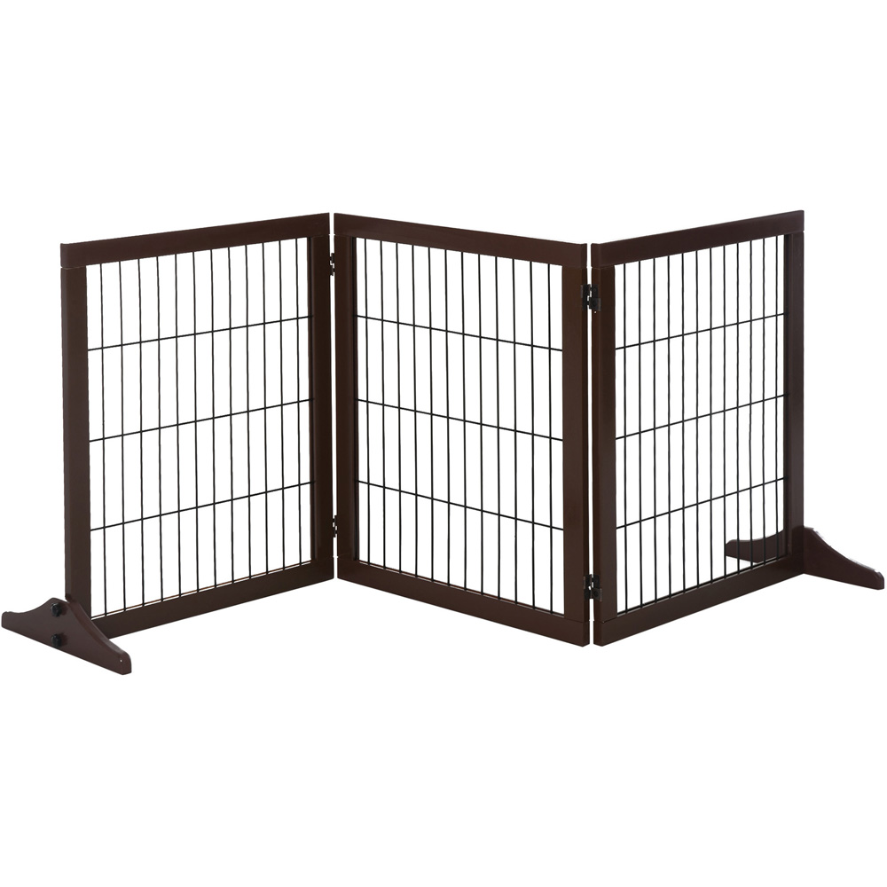 PawHut Brown 3 Panel Foldable Pet Safety Gate Image 1