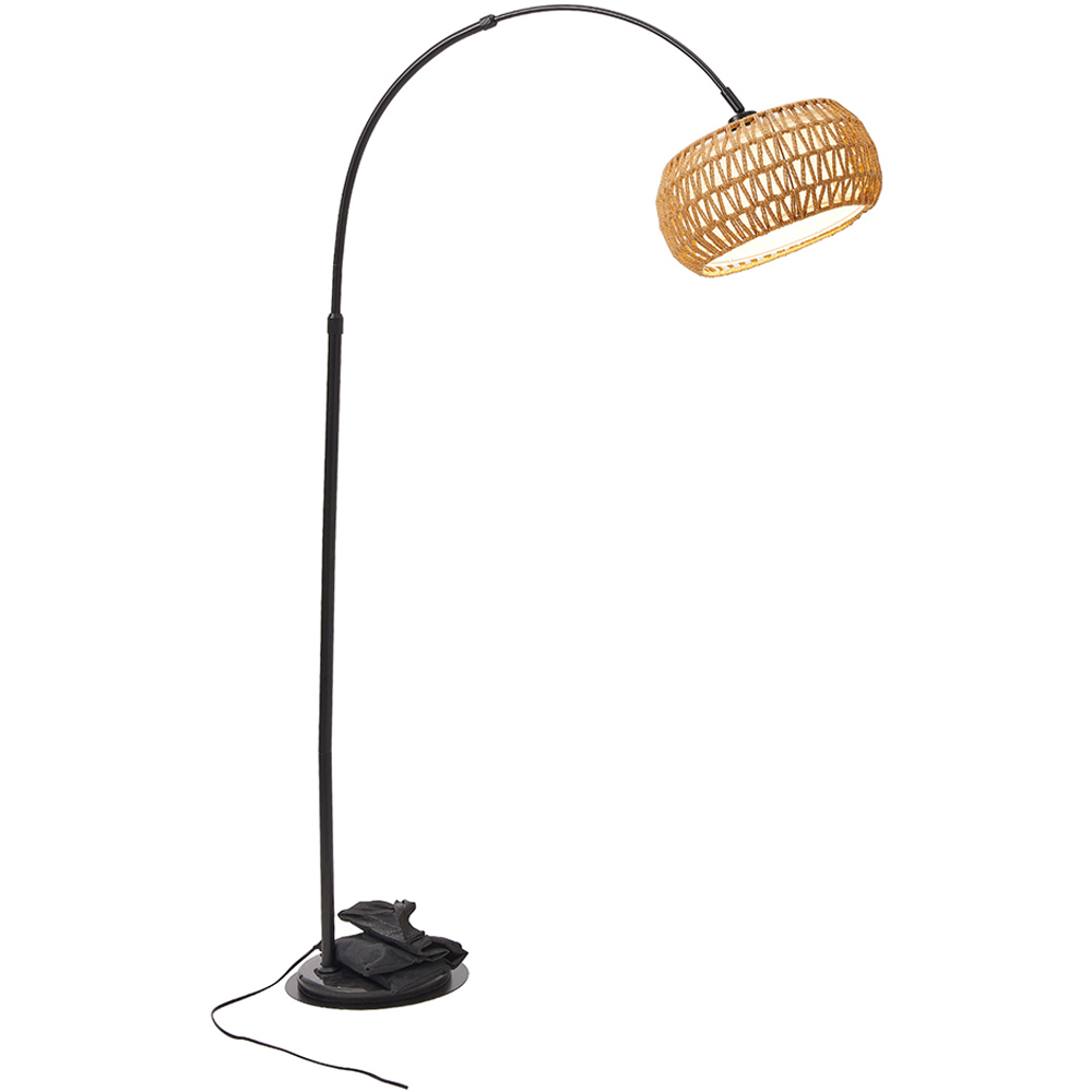Living and Home Black Rattan Arc Floor Lamp with Remote Control Image 4