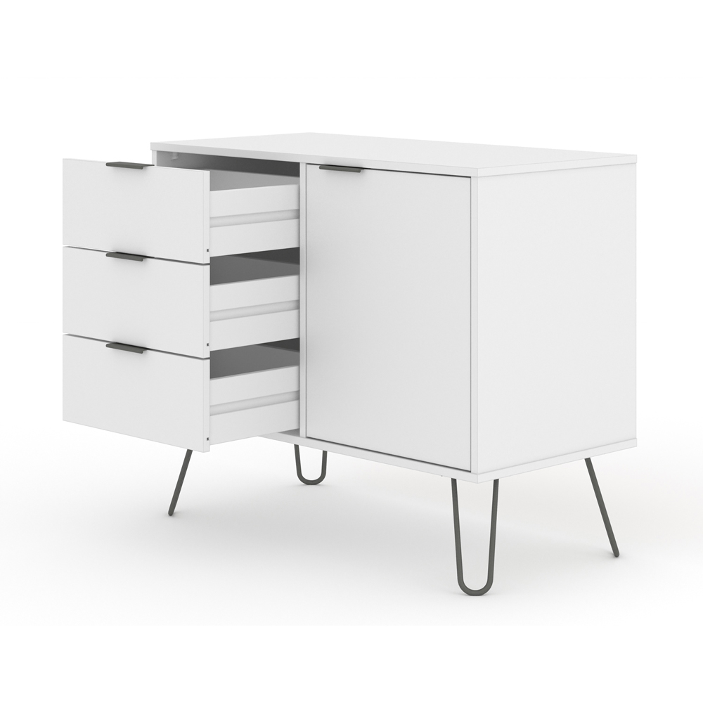 Core Products Augusta White Single Door 3 Drawer Small Sideboard Image 5