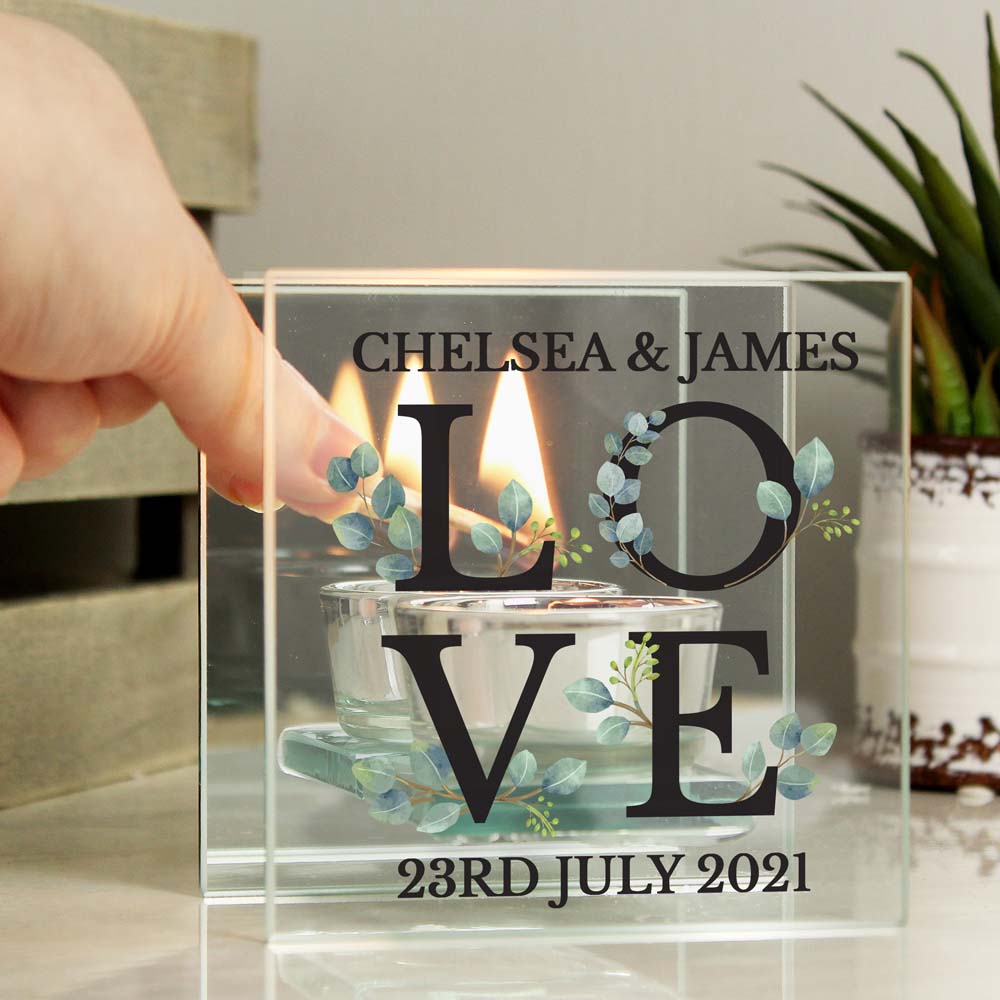 Personalised Memento Personalised Botanical Mirrored Glass Tea Light Holder Image 2
