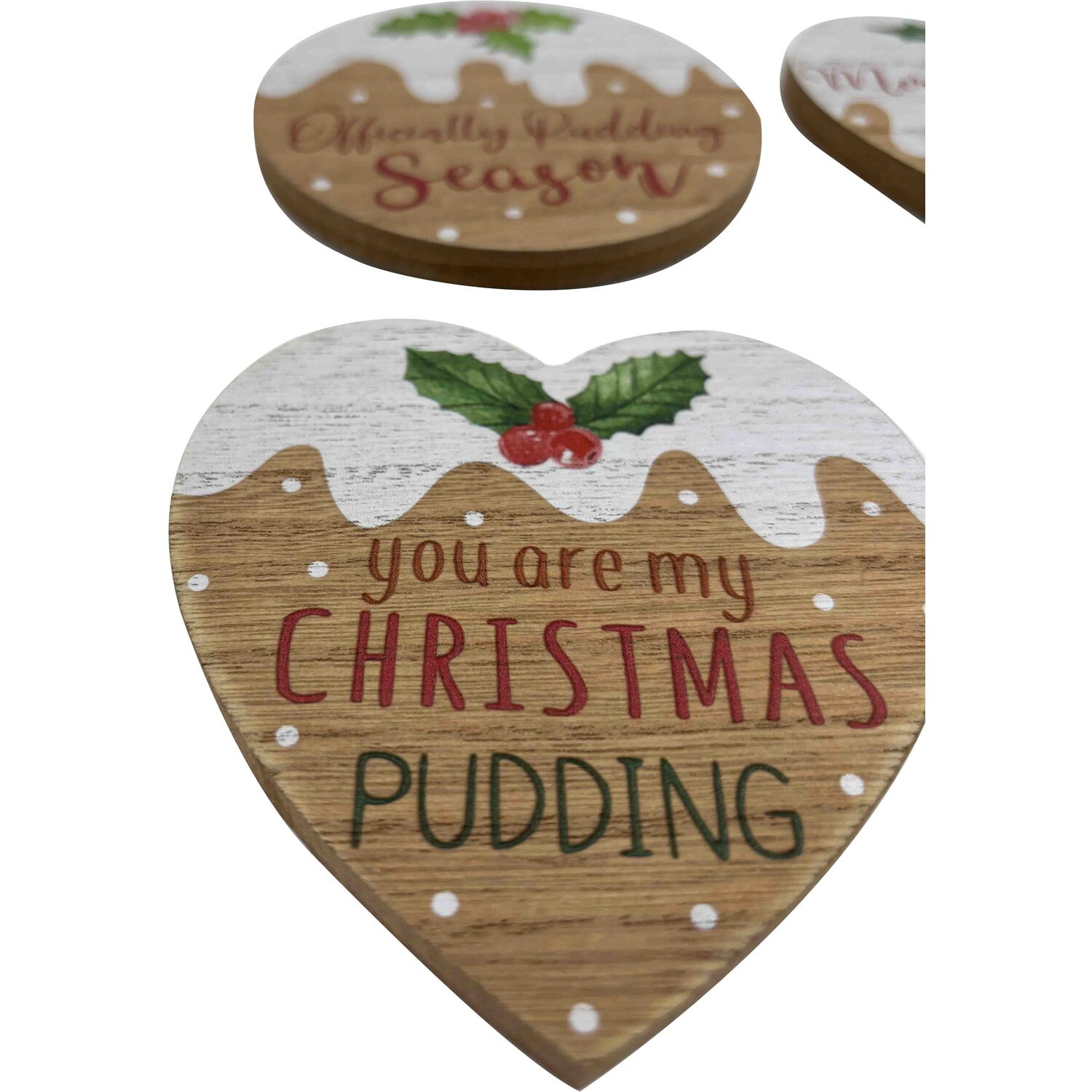 Set of 4 Christmas Pudding Coasters - Natural Image 3