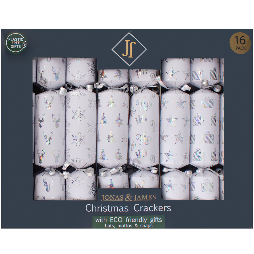 Pack of 16 Iridescent Christmas Crackers - Silver Image 1