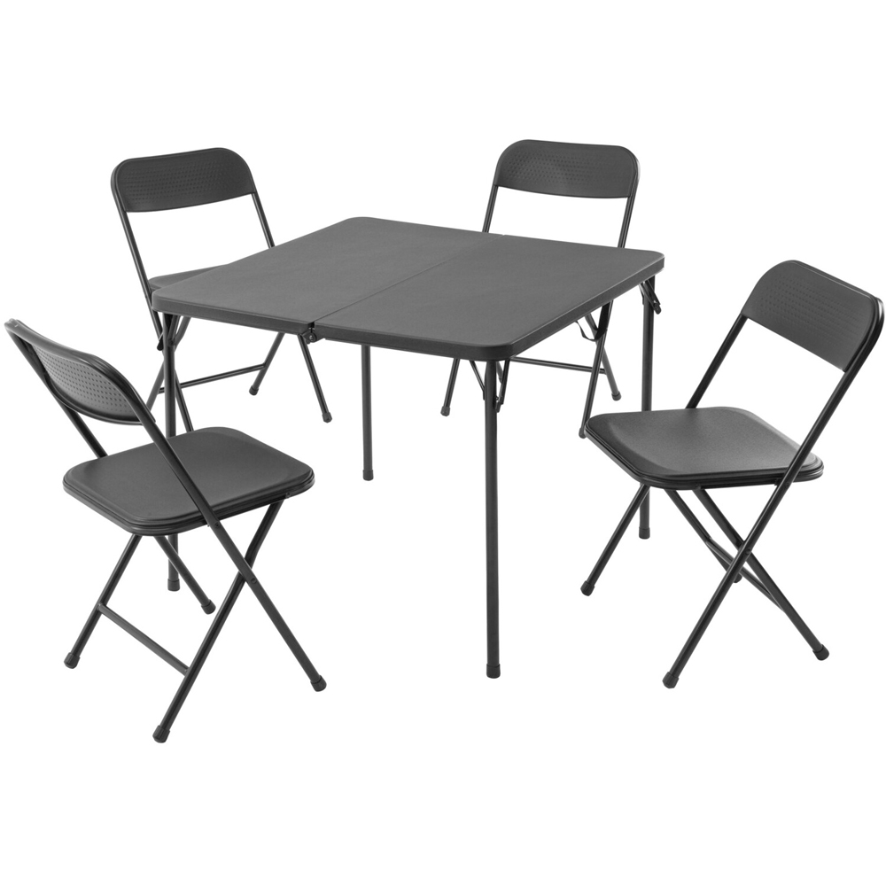 Camping Folding Table and Four Chairs - Black Image 2