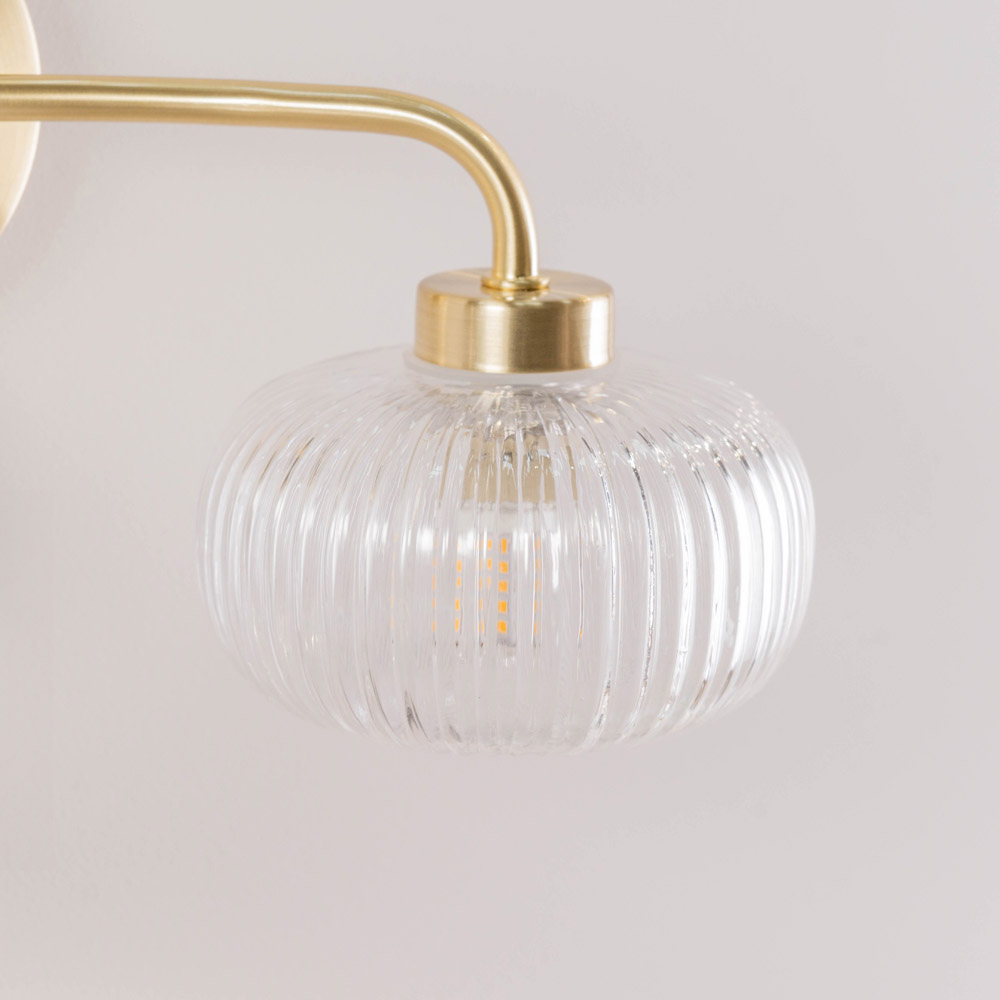 ValueLights Amaia Gold 2 Way Clear Ribbed Glass LED Wall Light Image 4