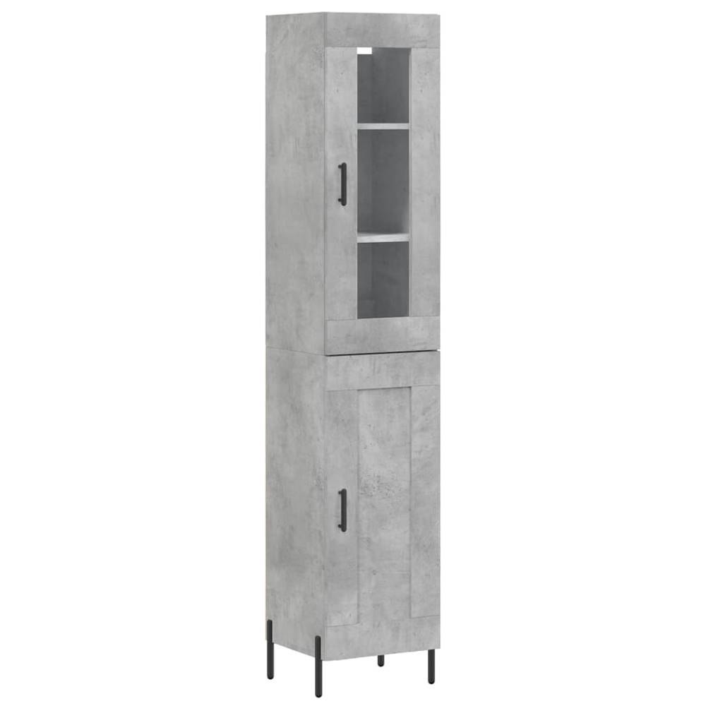 vidaXL 2 Door Glass and Wood Concrete Grey Highboard Image 2