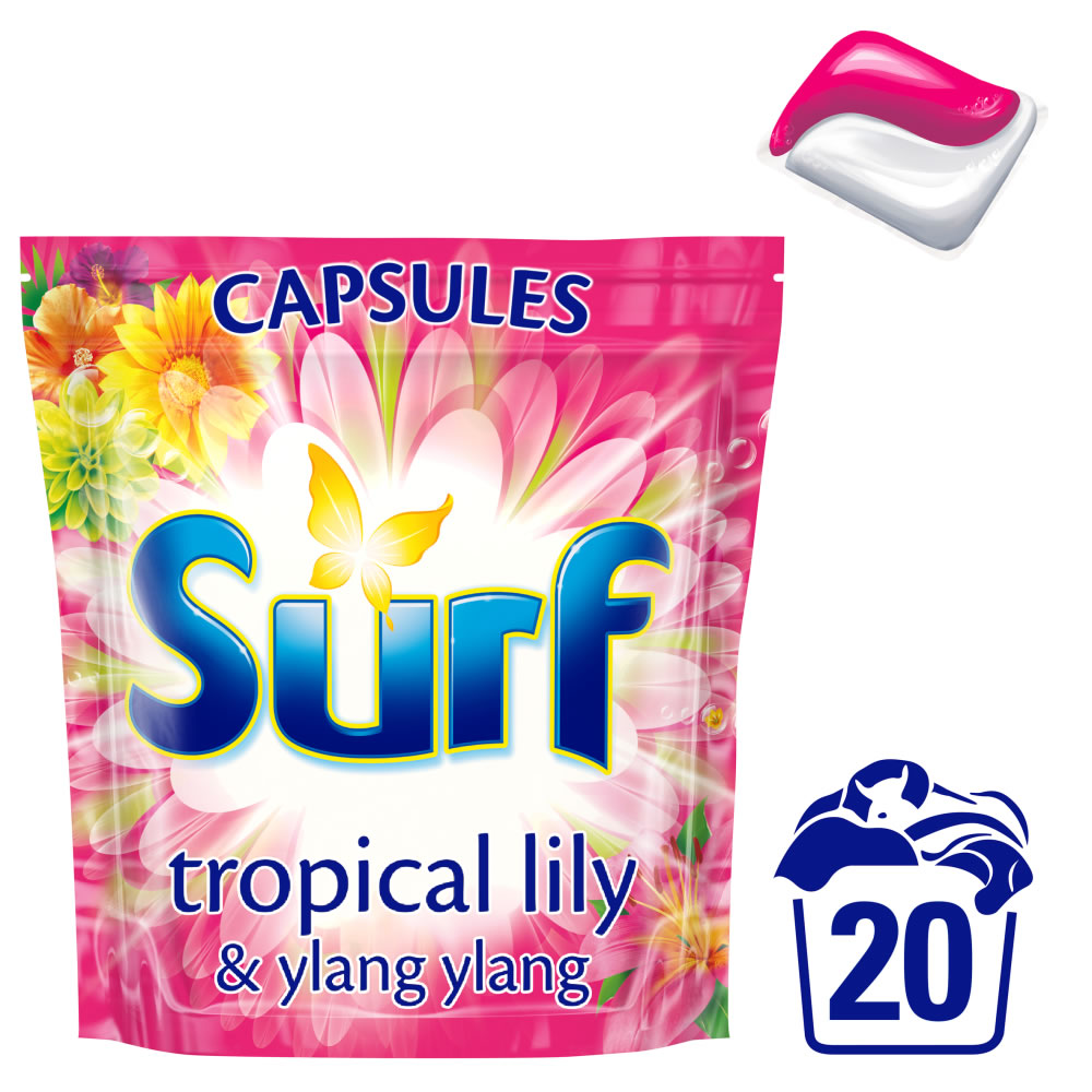 Surf Tropical and Ylang Ylang Laundry Detergent Capsules 20 Washes Image 1