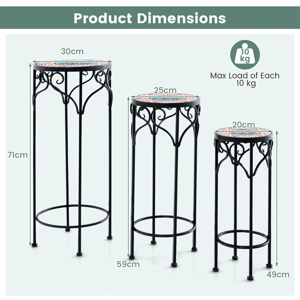Costway Metal Plant Stand with Ceramic Top Set of 3 Image 8