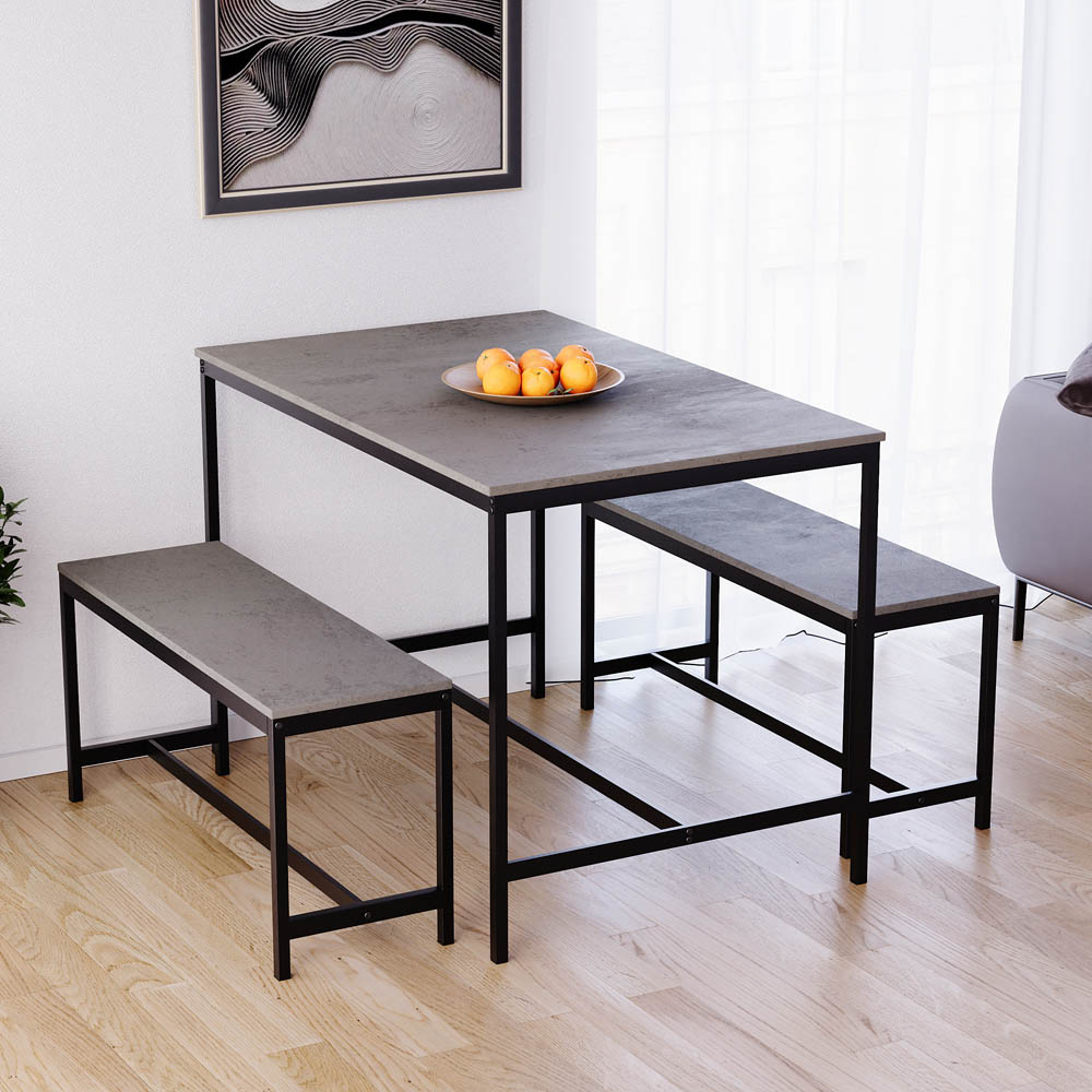 Vida Designs Roslyn 4 Seater Metal Frame Dining Bench Set Concrete Grey Image 5