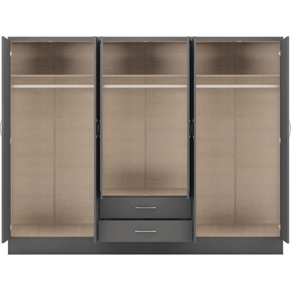 Seconique Nevada 6 Door 2 Drawer 3D Effect Grey Wardrobe Image 4