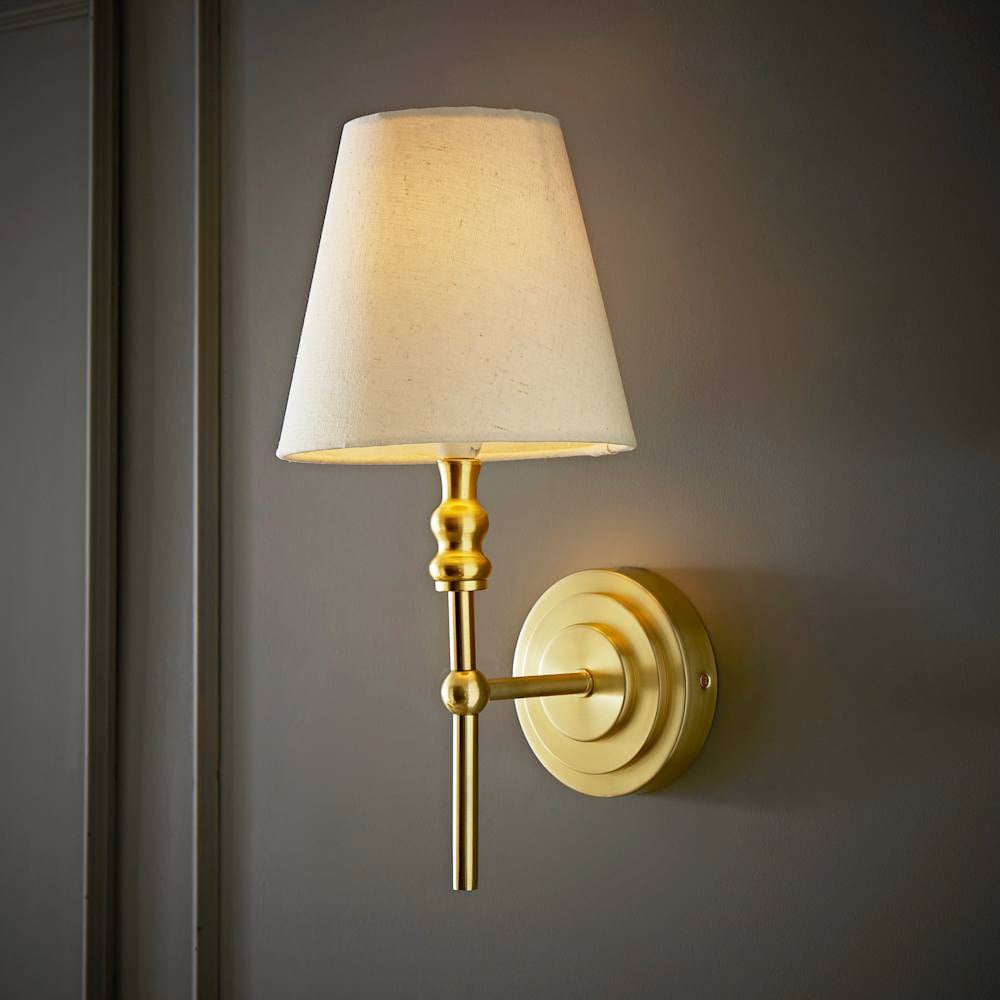 ValueLights Maggie Linen Shade Brushed Gold Candlestick LED Wall Light with Bulb Image 3