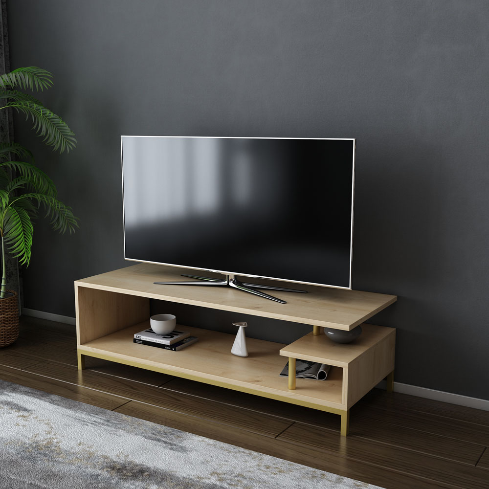 Decorotika Reilly 2 Shelf Gold and Sapphire Oak TV Unit Image 3
