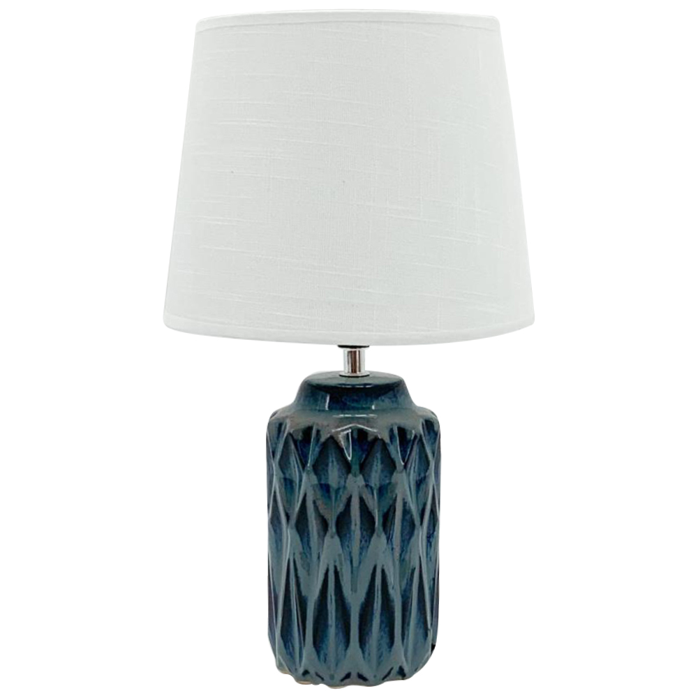 Acacia Home White Shade Blue Ceramic Table Lamp Image 1