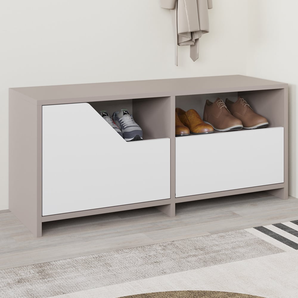 Decortie Nexus 2 Door Single Shelf Mocha Grey White Shoe Cabinet Image 1