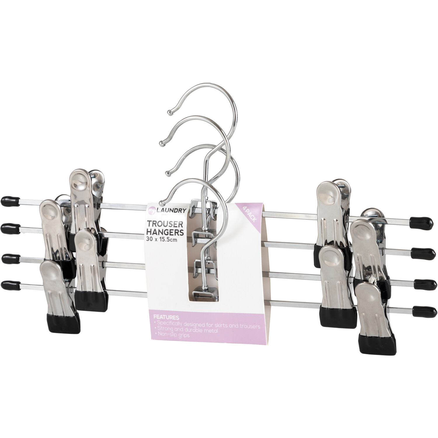 Pack of 4 Metal Trouser Hangers Silver Image 1