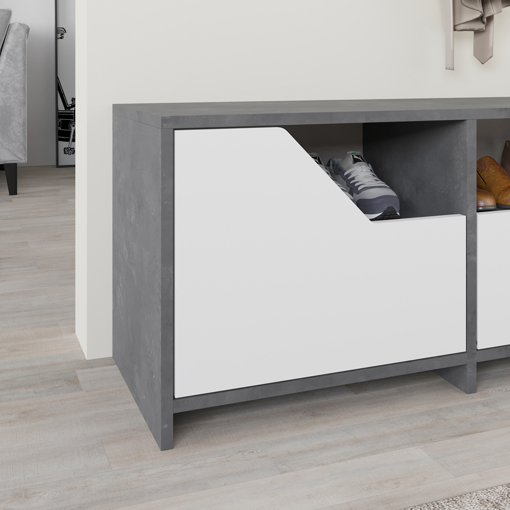 Decortie Nexus 2 Door Single Shelf Retro Grey White Shoe Cabinet Image 3