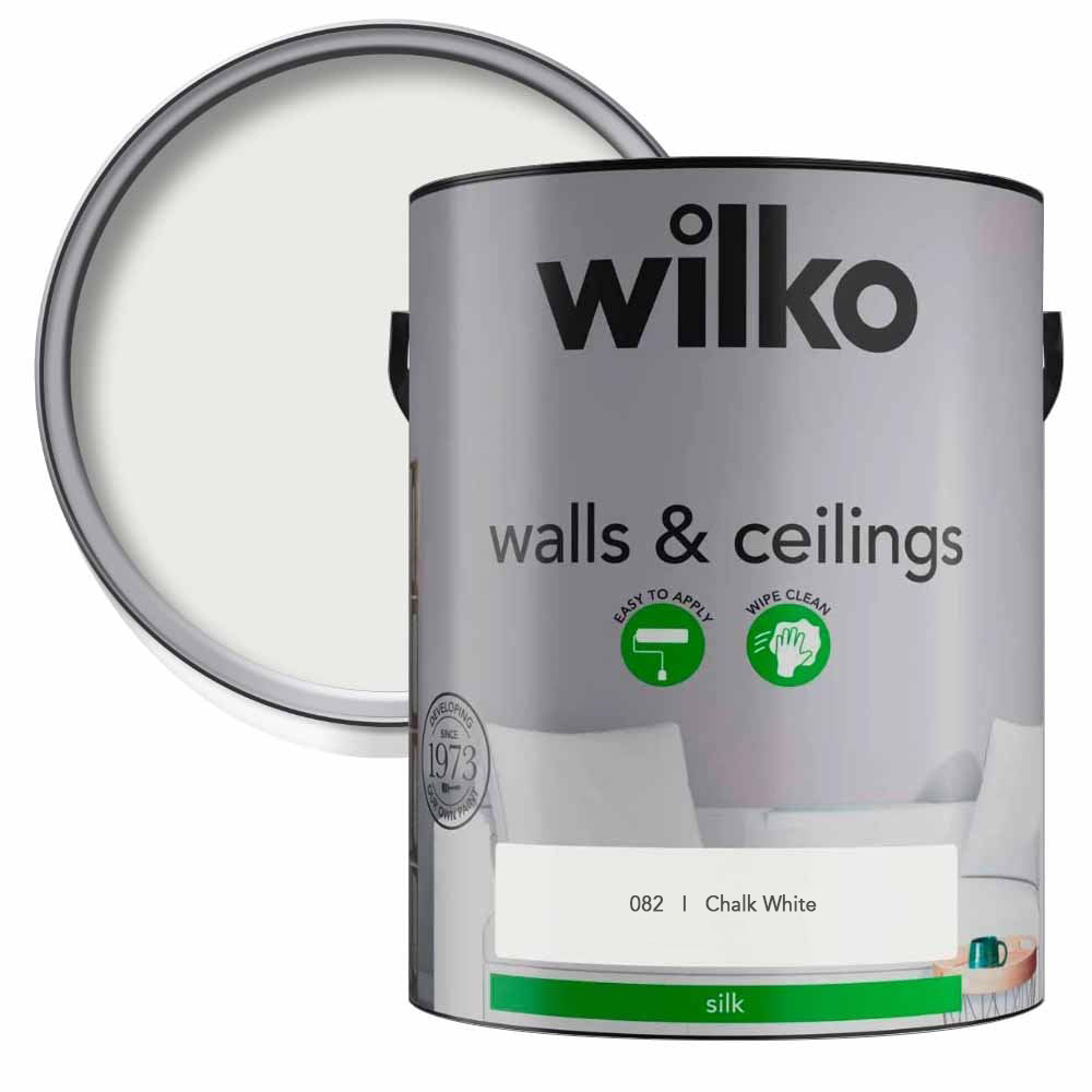 Wilko Walls & Ceilings Chalk White Silk Emulsion Paint 5L Image 1