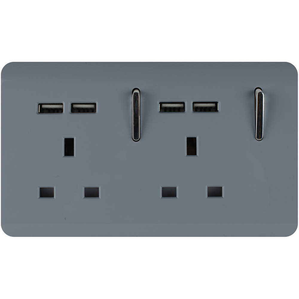 Trendi Switch 2 Gang 13amp 4 Port USB Warm Grey Plug Socket Image 1