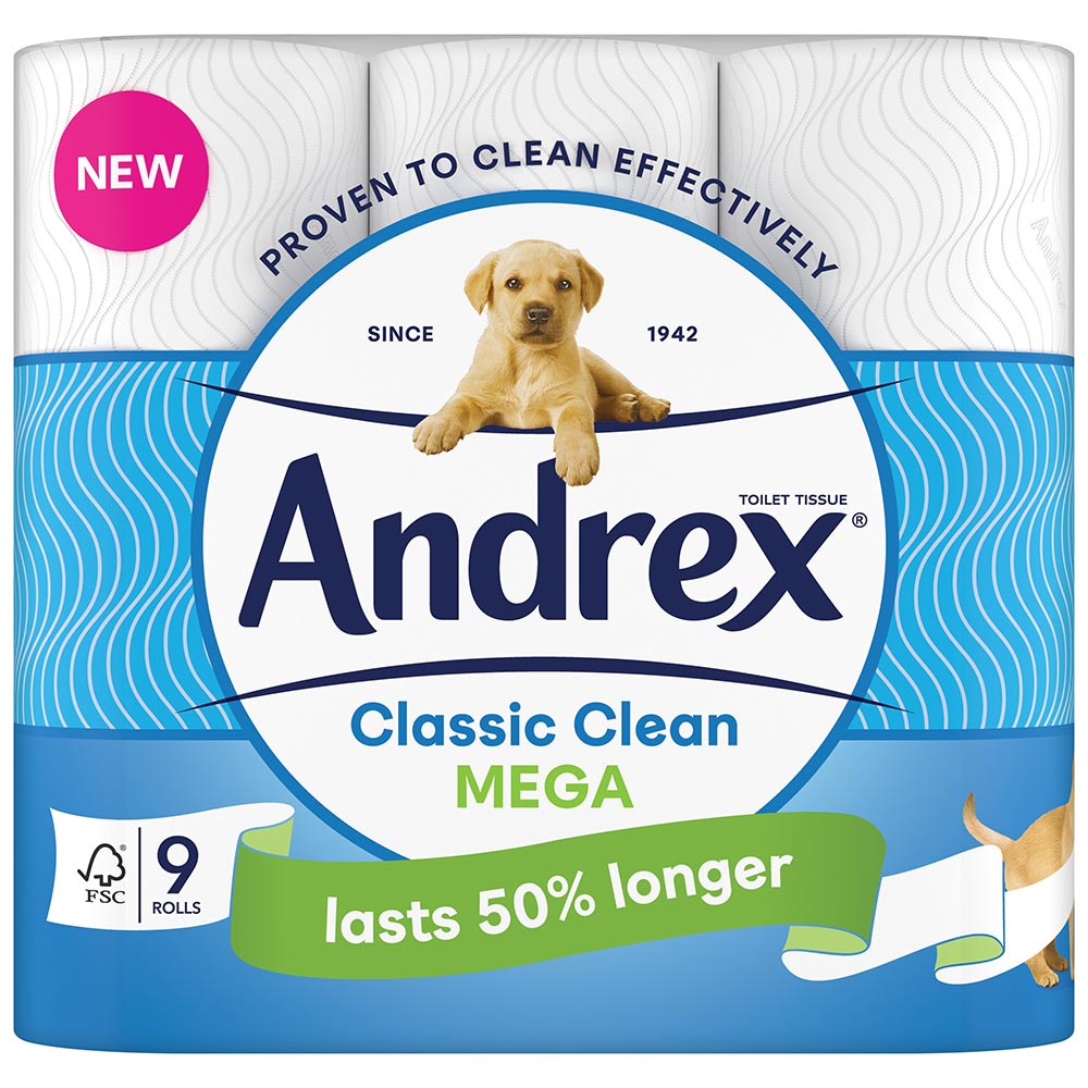 Andrex Classic Clean Mega Toilet Tissue 9 Rolls Pack Image