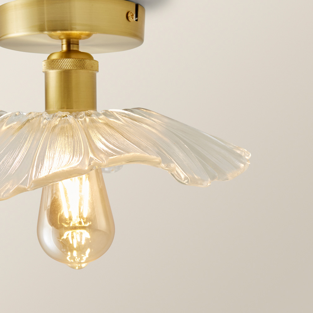 ValueLights Cassia Gold Clear Glass Flower LED Flush Ceiling Light Image 3