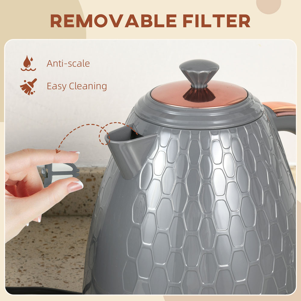 HOMCOM 800-206V70GY Grey 1.7L Fast Boil Electric Kettle 3kW Image 8