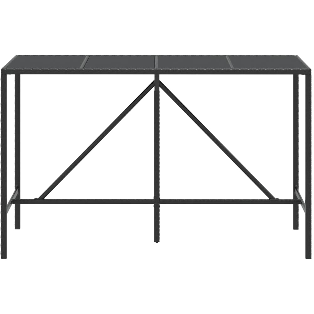 vidaXL Black Polyrattan Glass Top Bar Table 110 x 70 x 180cm Image 2