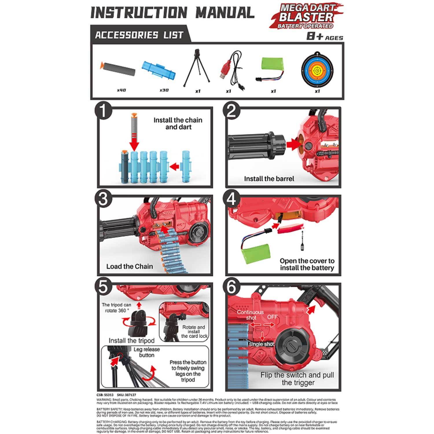 Mega Battery Operated Dart Blaster - Red Image 2