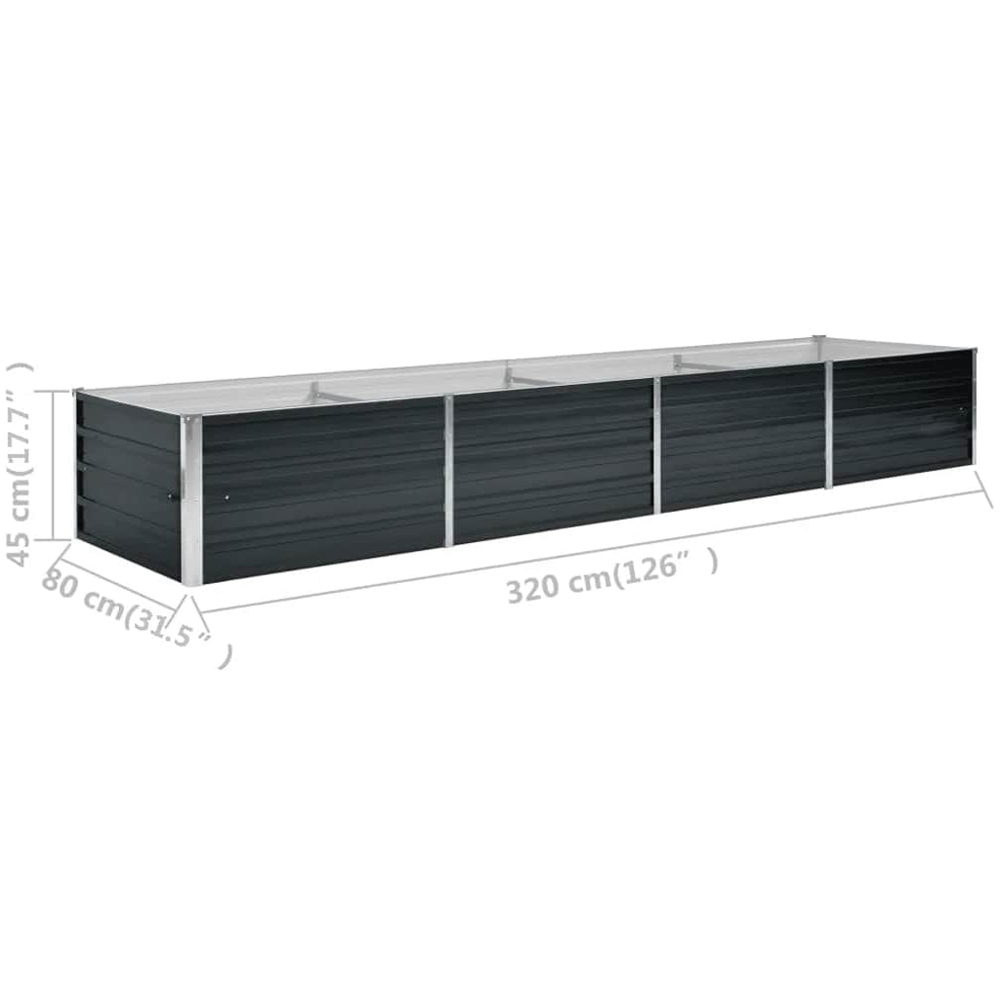 vidaXL Anthracite Galvanised Steel Raised Garden Bed 45 x 80 x 320cm Image 7