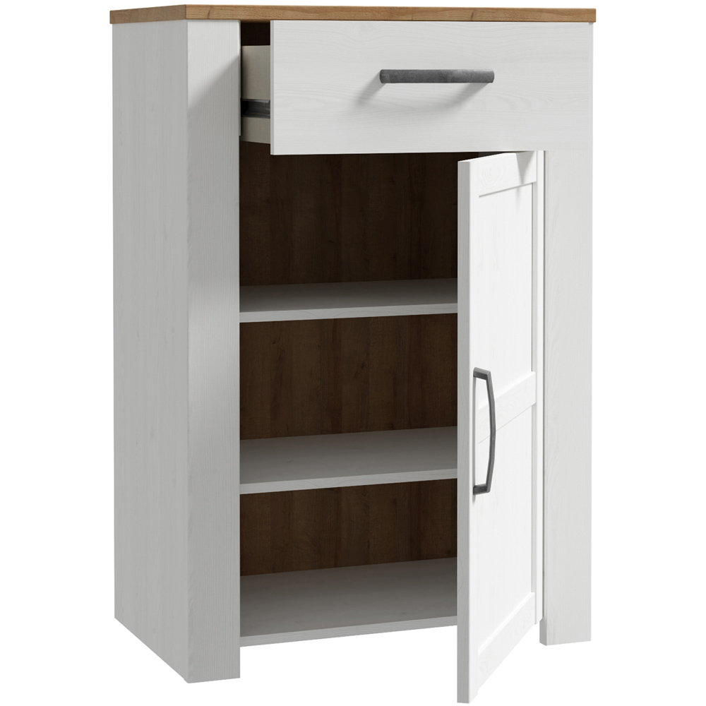 Florence Bohol Single Door Single Drawer Riviera Oak and White Shoe Cabinet Image 4