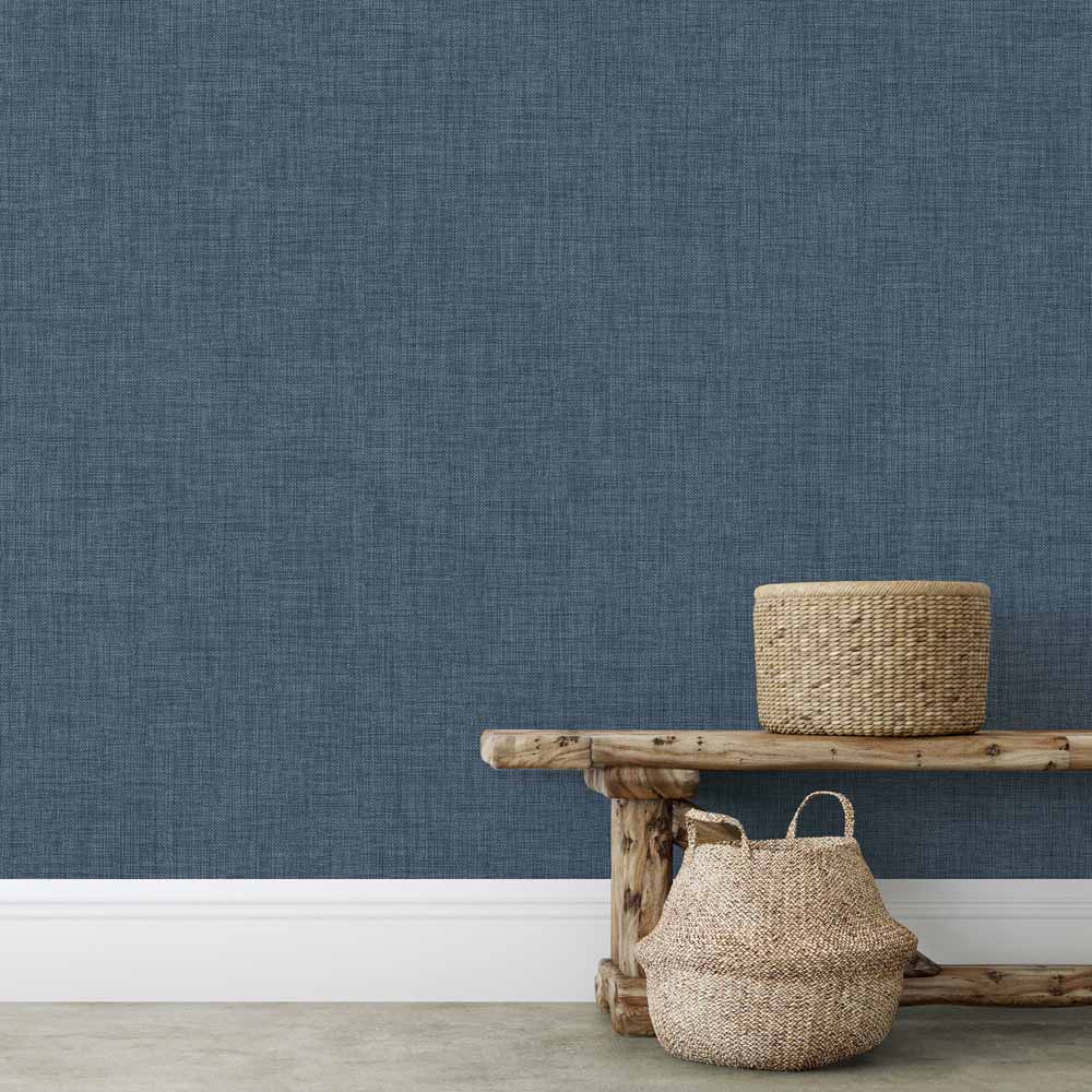 Muriva Cambric Blue Textured Wallpaper Image 4