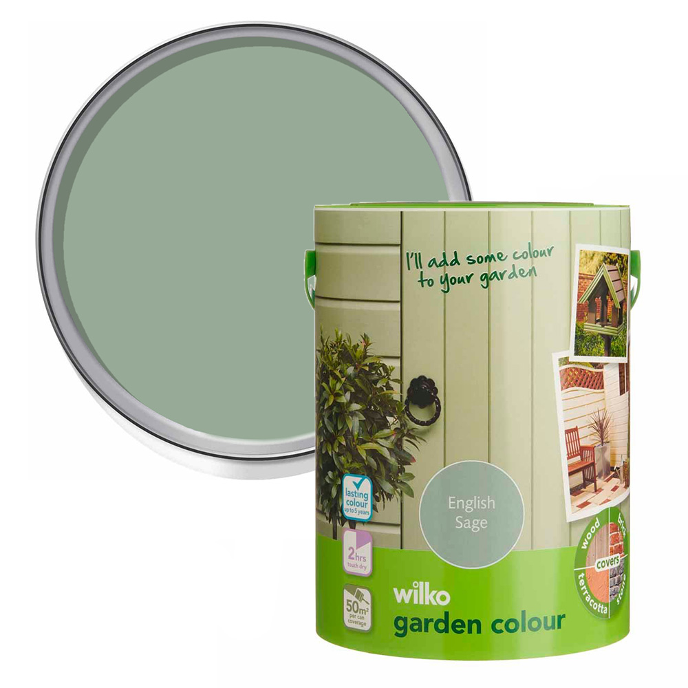 Wilko Garden Colour English Sage Green Wood Paint 5L Image 1
