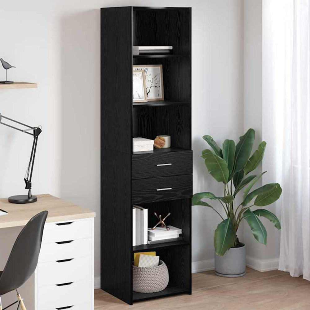 vidaXL 2 Drawer 5 Open Shelf Black Oak Slim Highboard Image 1