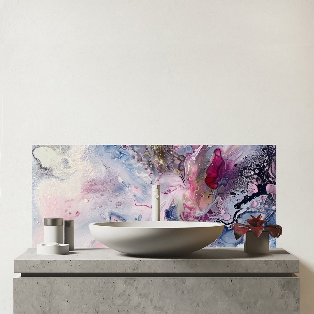 Warren Reed Designer Ethereal Swirls Dreams in Motion Glass Bathroom Splashback 25 x 60cm Image 1