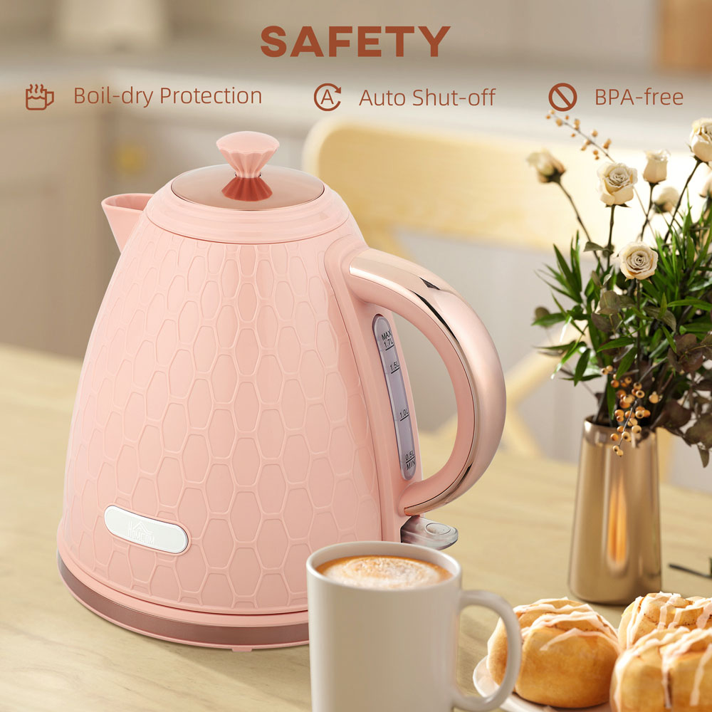 HOMCOM 800-206V70PK Light Pink 1.7L Fast Boil Electric Kettle 3kW Image 6