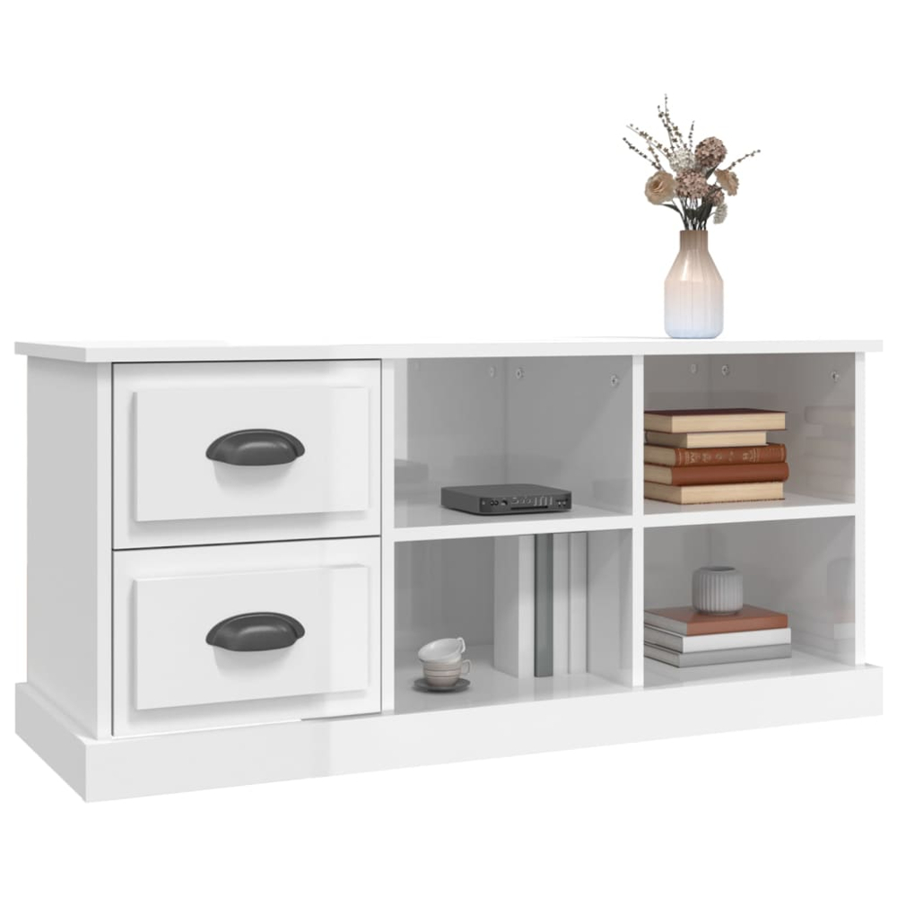 vidaXL 2 Drawer 4 Shelf High Gloss White TV Cabinet Image 4