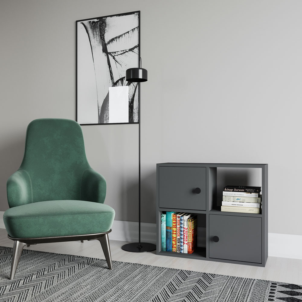 Decorotika Tuttle 2 Door 2 Open Shelf Anthracite Bookcase Image 4