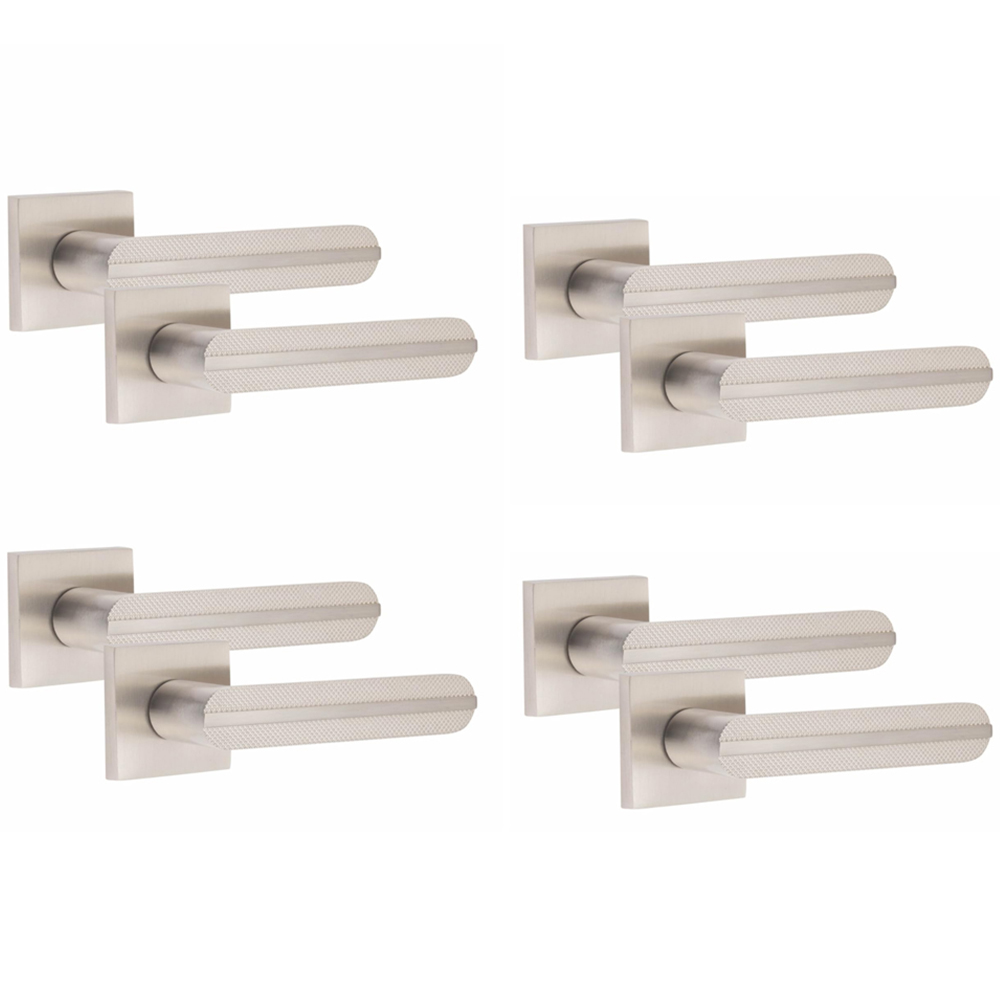 Golden Grace Square Rose Satin Nickel Finish Modern Lima Design Door Handle Set 4 Pack Image 1