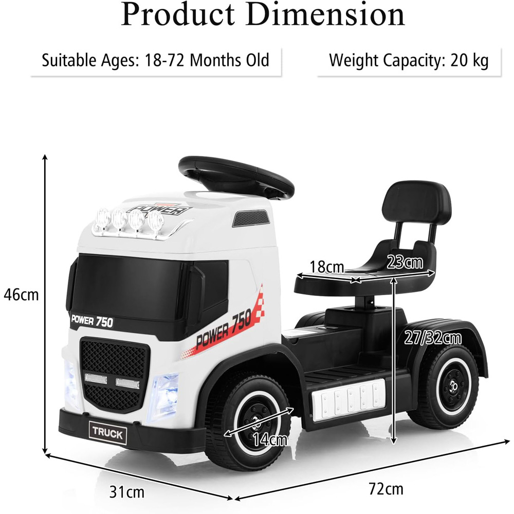 Costway White Electric Ride-On Truck with Adjustable Seat and LEDs Image 8