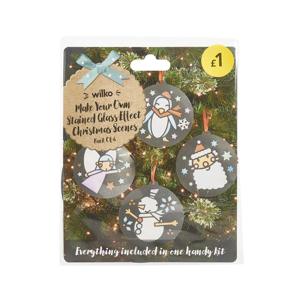 Wilko Christmas Tree Decoration Make Your Own Glas s Effect 4pk Image 1