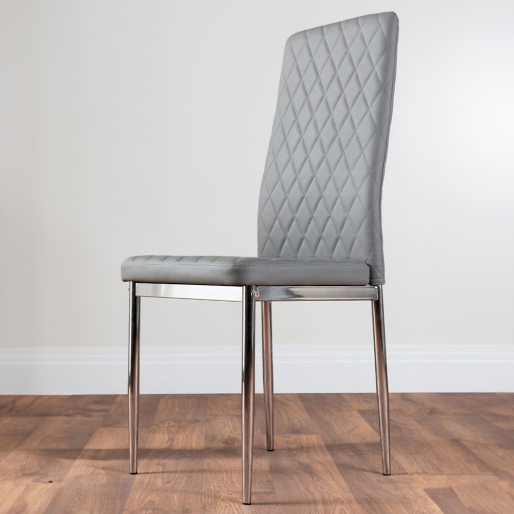 Furniturebox Valera Set of 6 Grey and Chrome Faux Leather Dining Chair Image 1