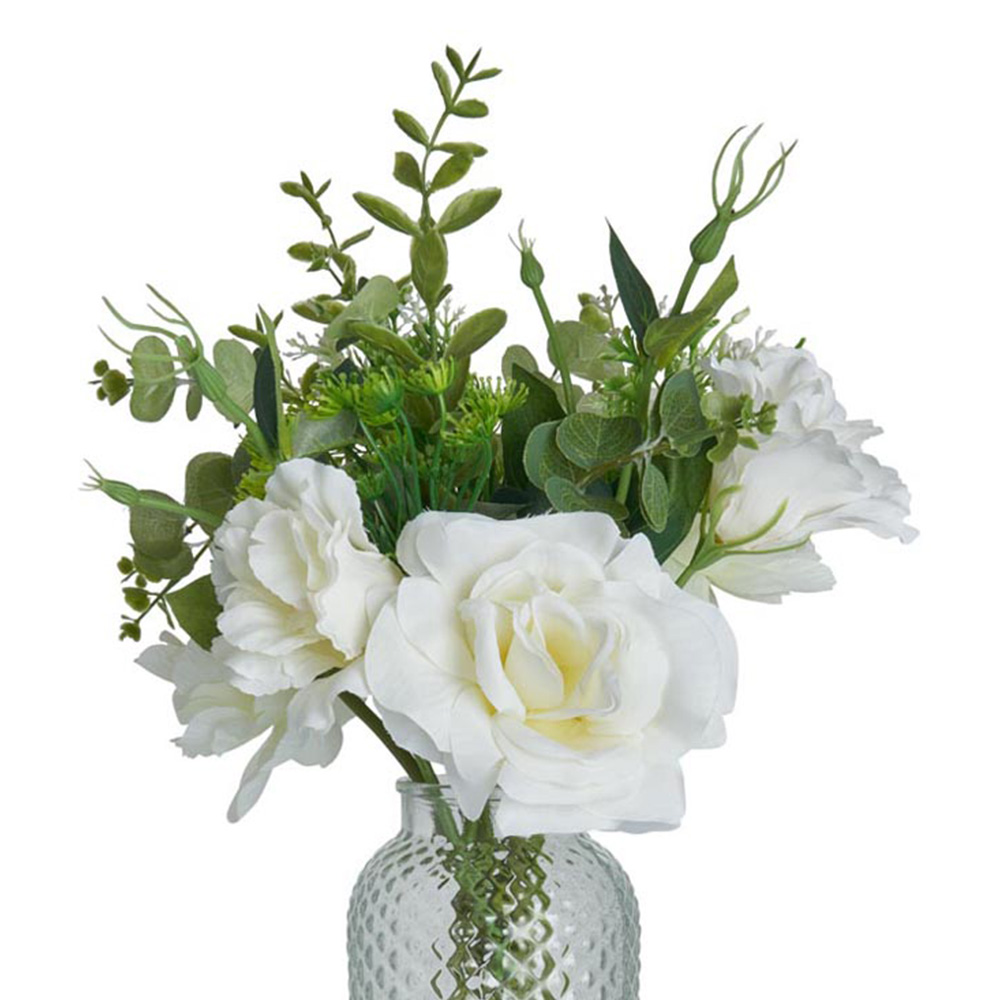 Wilko Peony & Rose Faux Arrangement in Glass Vase Image 4