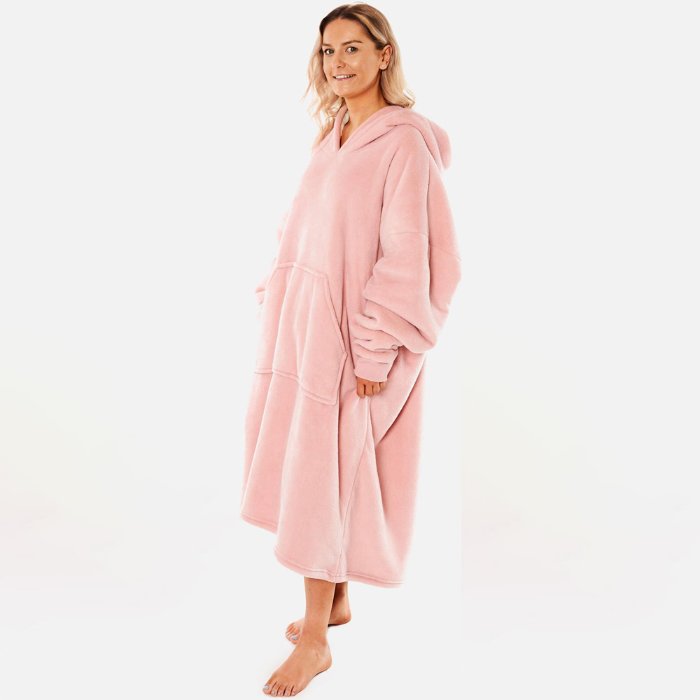 Sienna Blush Pink Sherpa Fleece Long Oversized Hoodie Blanket Image 3