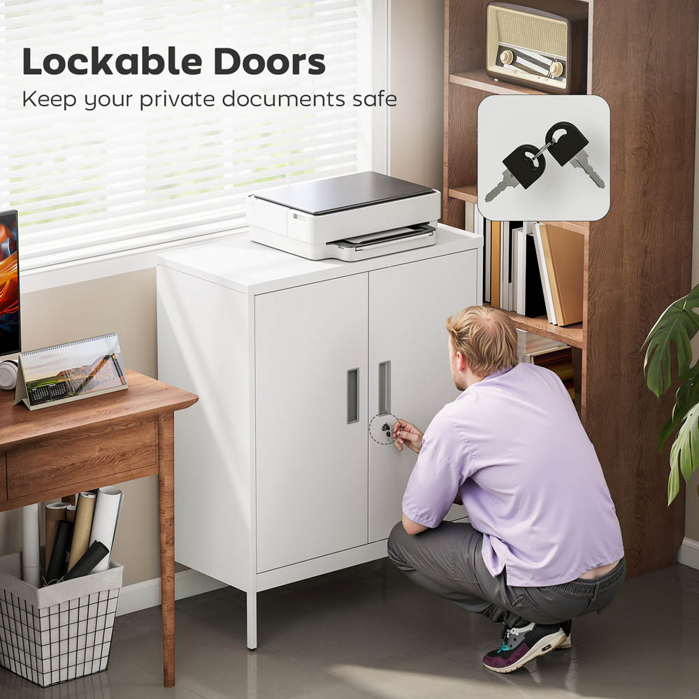 Portland 2 Door White Metal Lockable Storage Cabinet with Keys Image 8
