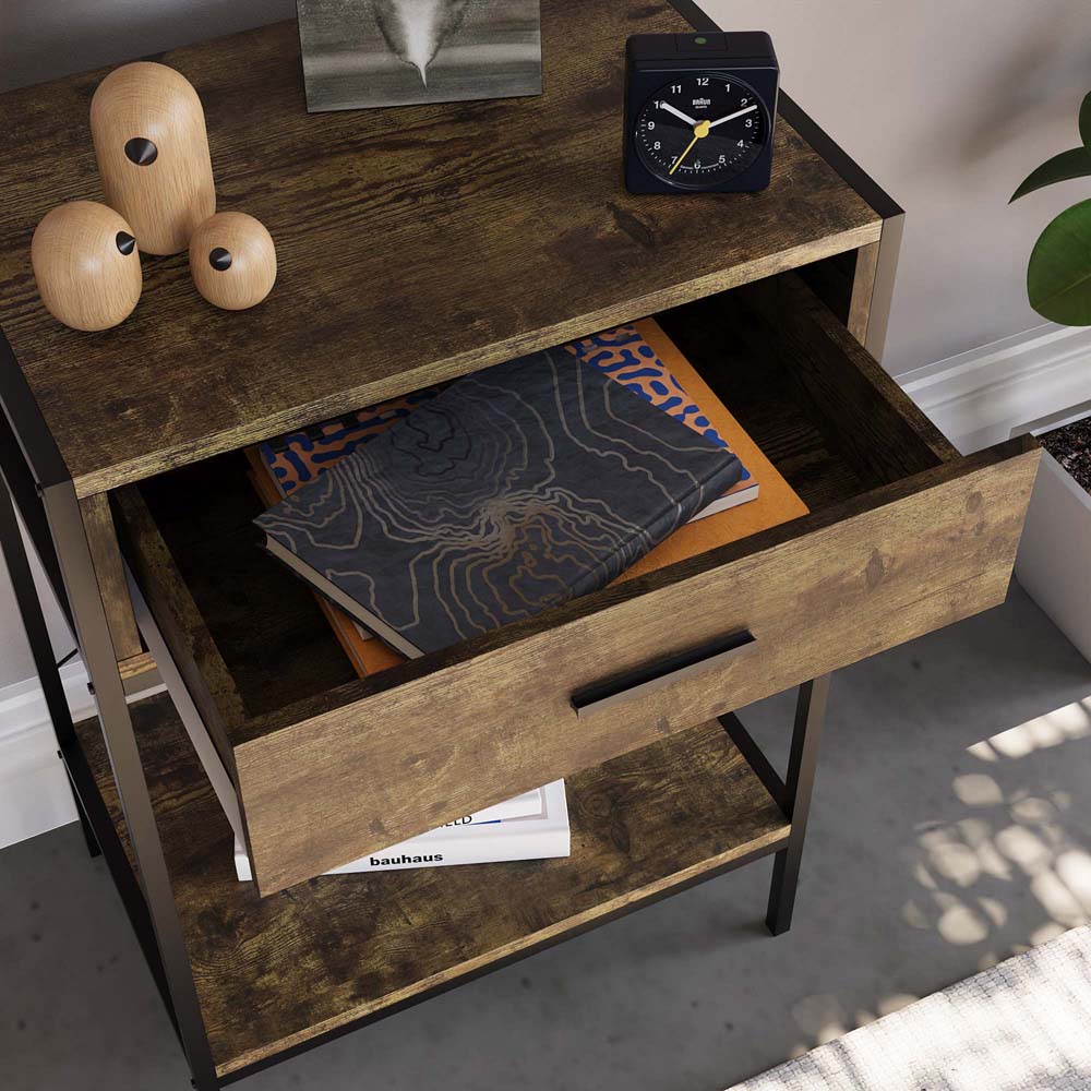 Vida Designs Brooklyn Single Drawer Dark Wood Rustic Industrial Console Table Image 4
