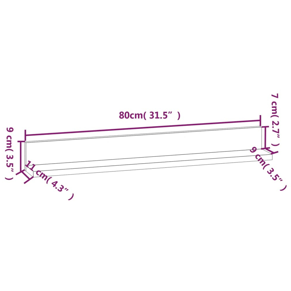 vidaXL 80cm Set of 2 Natural Solid Pine Wood Floating Wall Shelf Image 7