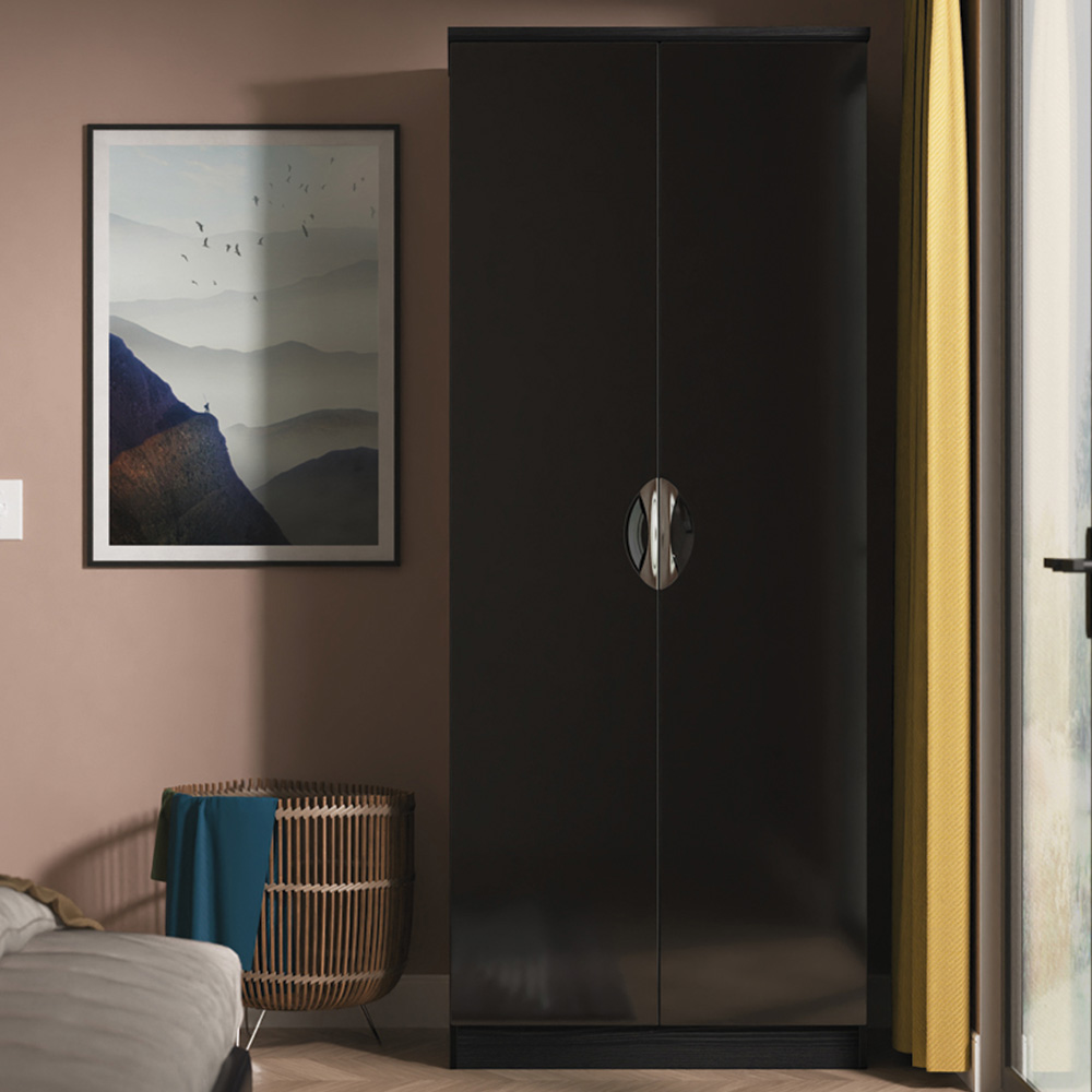 Crowndale Camden 2 Door Black Gloss and Black Wardrobe Ready Assembled Image 1