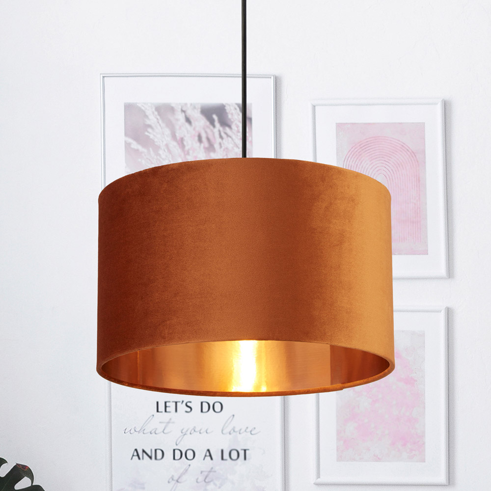 Lighting Collection Burnt Orange Copper Inner Velvet Drum Shade 40cm Image 2